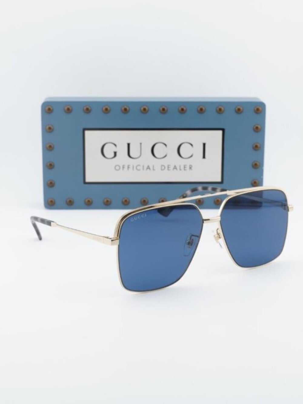 Gucci GG1099SA 002 Aviator Sunglasses - Gold\Blue
